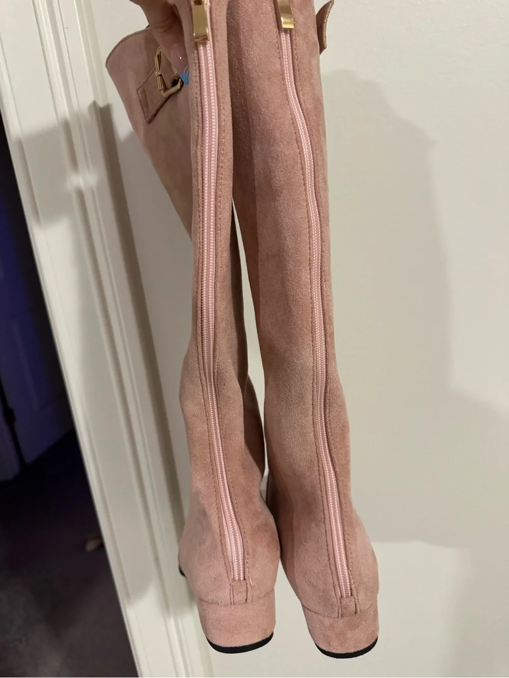 Women’s Knee-High Suede Boots in Blush with Gold Buckle 41EU 9US